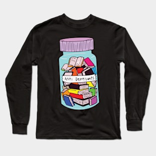 Funny Bibliophile Book Pills Cartoon Long Sleeve T-Shirt